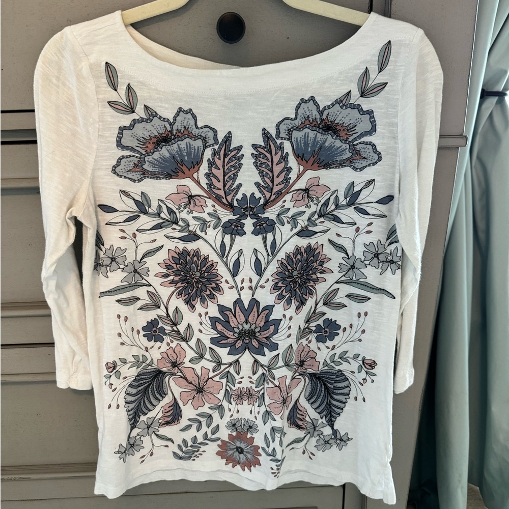 LOFT 3/4 Sleeve S Cotton Floral T-shirt